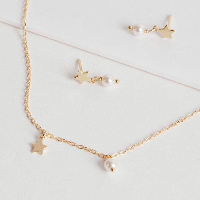 Gargantilla Victoria Cruz Mujer Estrella Plata Baño Oro y Perla A4050-DG
