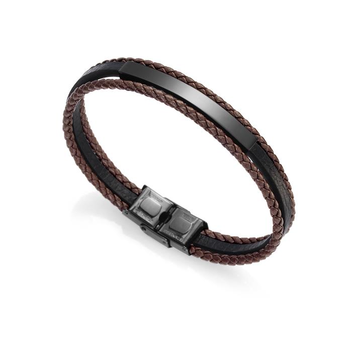 Pulsera Viceroy Fashion Air Hombre Cuero Marrón Trenzado y Acero Inoxidable Negro 15110P09010