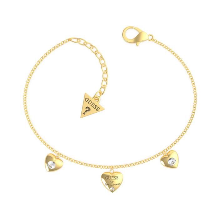 Pulsera Guess "Guess Is For Lovers" Mujer Corazones Acero Inoxidable Baño Oro y Cristales Brillantes UBB70038-S