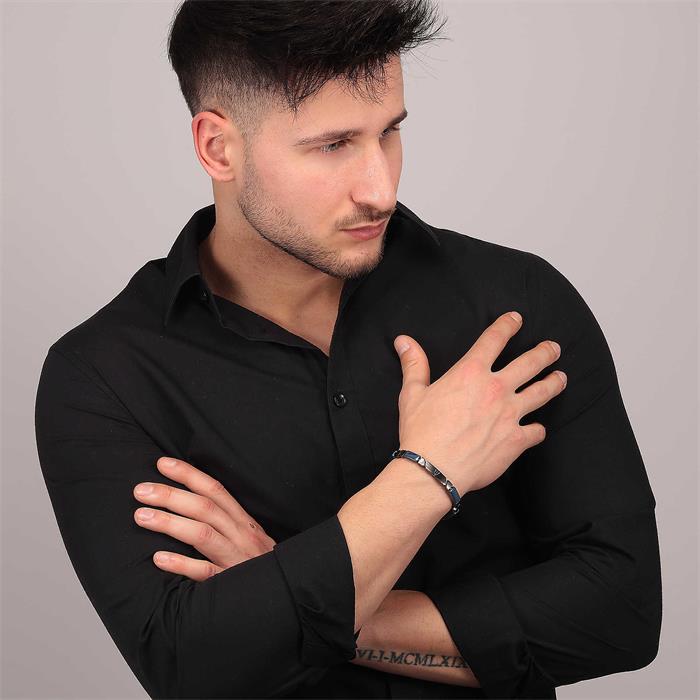 Pulsera Maserati Hombre Acero Inoxidable metalizado y Azul Cerámica JM221ATZ01