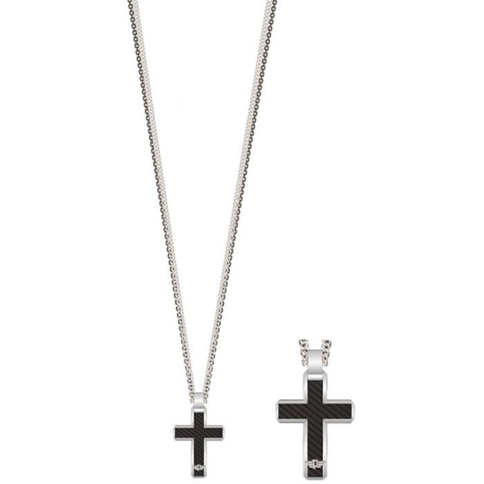 Gargantilla Police Hinged Hombre Acero Inoxidable y Cruz Fibra de Carbono PEAGN2211602