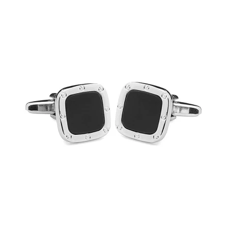 Gemelos Hispania Hombre Cuadrado Acero Inoxidable y Piedra Ónix GHF-P039-ONYX
