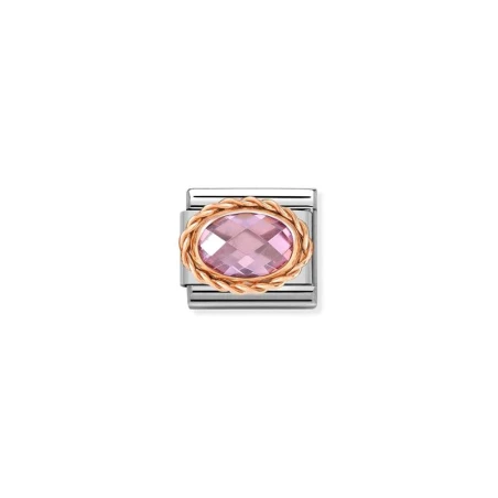Composable Classic FACETADOS OVAL MOLETEADO en acero y oro 9k ROSA