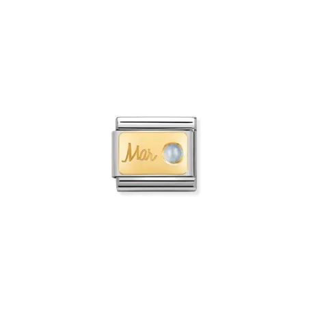 Composable Classic PIEDRA MES en acero, piedras y oro 18k Marzo AGUAMARINA