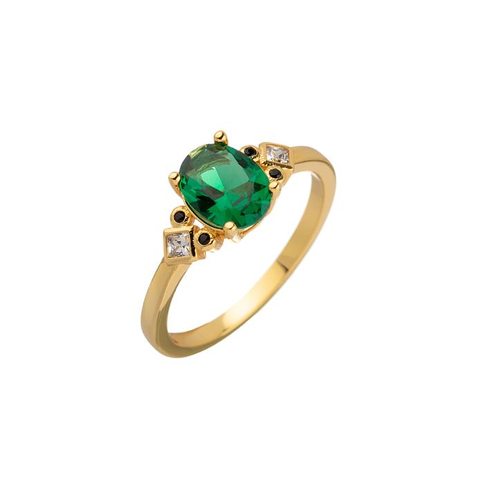 Anillo Agatha París María Pombo Golden Age Baño Oro Circonitas Blanca y Verde Esmeralda 02240450-658