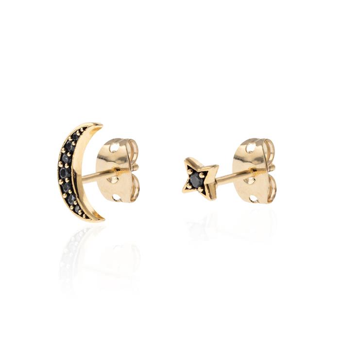 Pendientes Agatha París Sara Carbonero PENICHE Estrella y Luna Baño Oro y Circonitas Negras 02350856-137-TU
