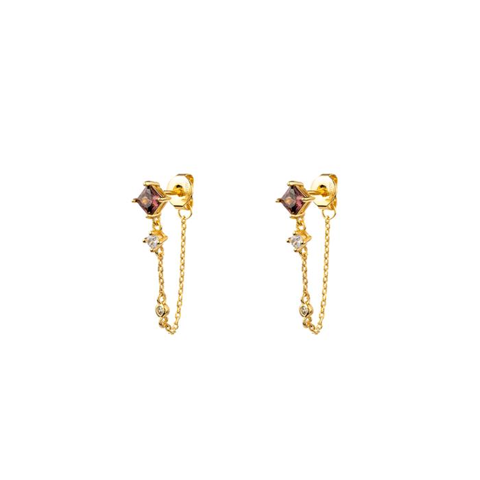 Pendientes Agatha París María Pombo Golden Age Cadena Baño Oro y Circonita Rosa Vintage 02380273-315-TU