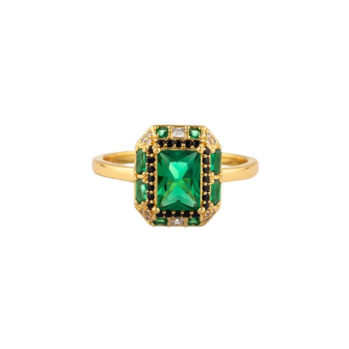 Anillo Agatha París María Pombo Golden Age Baño Oro y Circonita Verde Esmeralda Rectangular 02240451-658