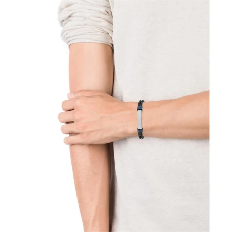 Pulsera Viceroy Fashion Heat Hombre Cordón Negro y Azul y Acero Inoxidable 75296P01013