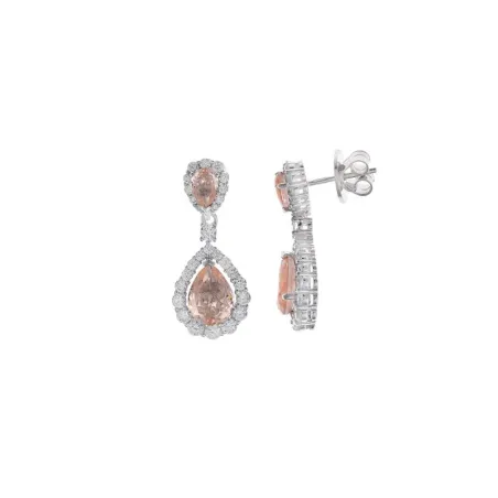 Pendientes Salvatore Mujer Plata Baño Rodio, Cristales Morganita y Circonitas Blancas 112A0276