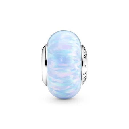 Sterling silver charm with light blue lab-created opal