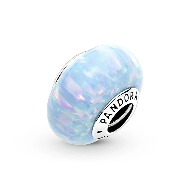 Sterling silver charm with light blue lab-created opal