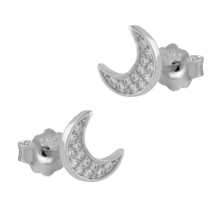 Pendientes Itemporality Media Luna Plata y Circonitas blancas SEA-101-257-UU