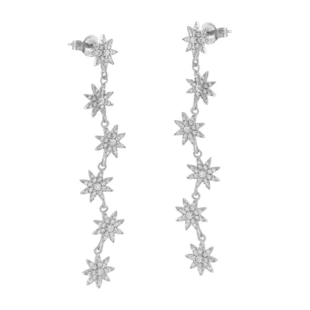 Pendientes Itemporality Largos Estrellas Plata y Circonitas Blancas SEA-101-210-UU