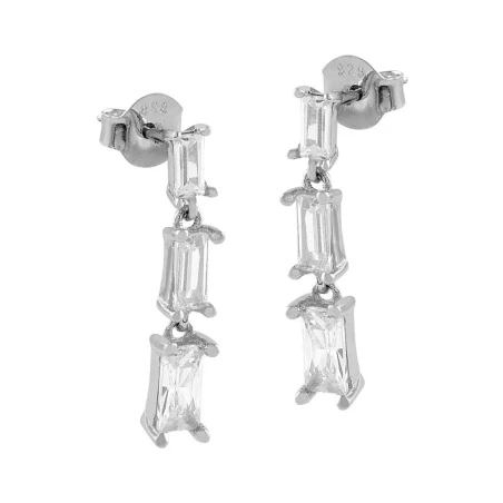 Pendientes Itemporality Largos Plata y 3 Circonitas Rectangulares SEA-101-213-UU