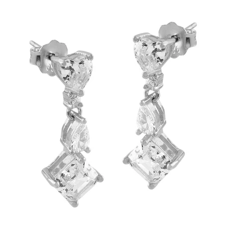 Pendientes Itemporality Largos Plata y Circonitas Blancas Figuras Geométricas SEA-101-215-UU