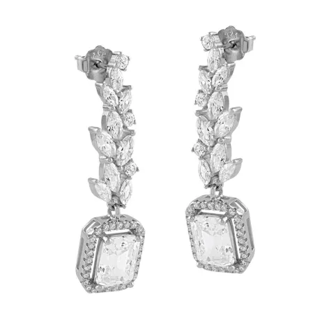 Pendientes Itemporality Largos Plata Circonitas Hojas y Cuadrada SEA-101-216-UU