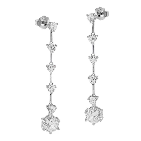Pendientes Itemporality Largos Plata y Circonitas blancas circulares SEA-101-218-UU