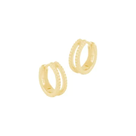 Pendientes Doble Aro Criolla Plata Baño Oro y Circonitas Blancas SEA-201-182-UU