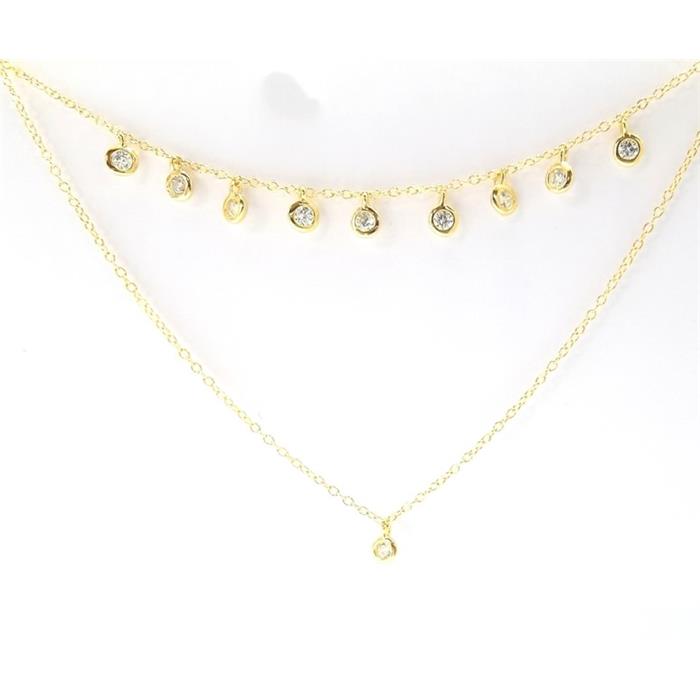Gargantilla Itemporality Doble Cadena Plata baño oro y Circonitas blancas SNL-201-029-UU