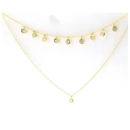 Gargantilla Itemporality Doble Cadena Plata baño oro y Circonitas blancas SNL-201-029-UU