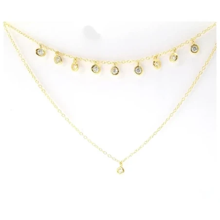 Gargantilla Itemporality Doble Cadena Plata baño oro y Circonitas blancas SNL-201-029-UU