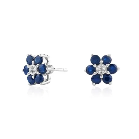 Pendientes Mon Petit Diamant Romance Flor Plata, Zafiros y Diamante PPZ003
