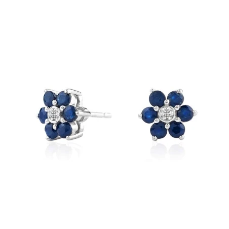 Pendientes Mon Petit Diamant Romance Flor Plata, Zafiros y Diamante PPZ003