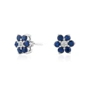 Pendientes Mon Petit Diamant Romance Flor Plata, Zafiros y Diamante PPZ003