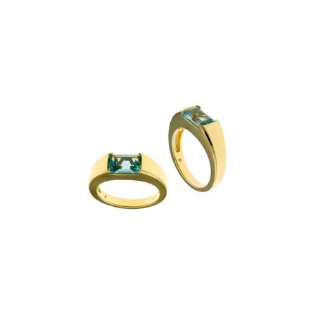 Anillo Salvatore Mujer Plata Baño Oro y Circonita Verde Rectangular 136S0302
