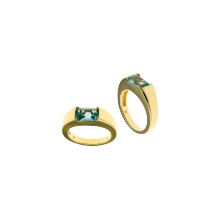 Anillo Salvatore Mujer Plata Baño Oro y Circonita Verde Rectangular 136S0302