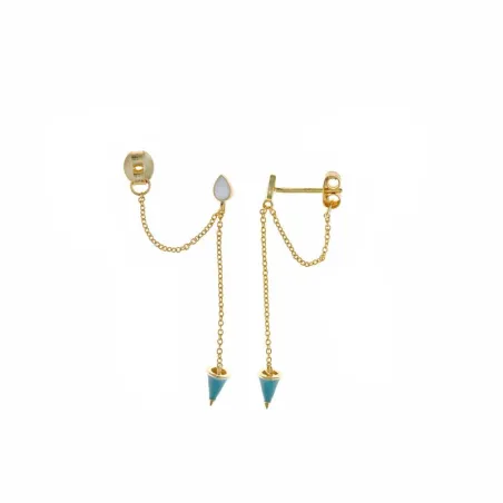 Pendientes Salvatore Mujer Plata Baño Oro Esmalte Blanco y Turquesa 213A0367