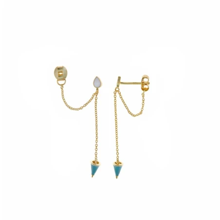 Pendientes Salvatore Mujer Plata Baño Oro Esmalte Blanco y Turquesa 213A0367