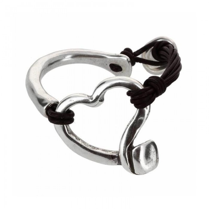 Pulsera cuero con aleacion bañado plata