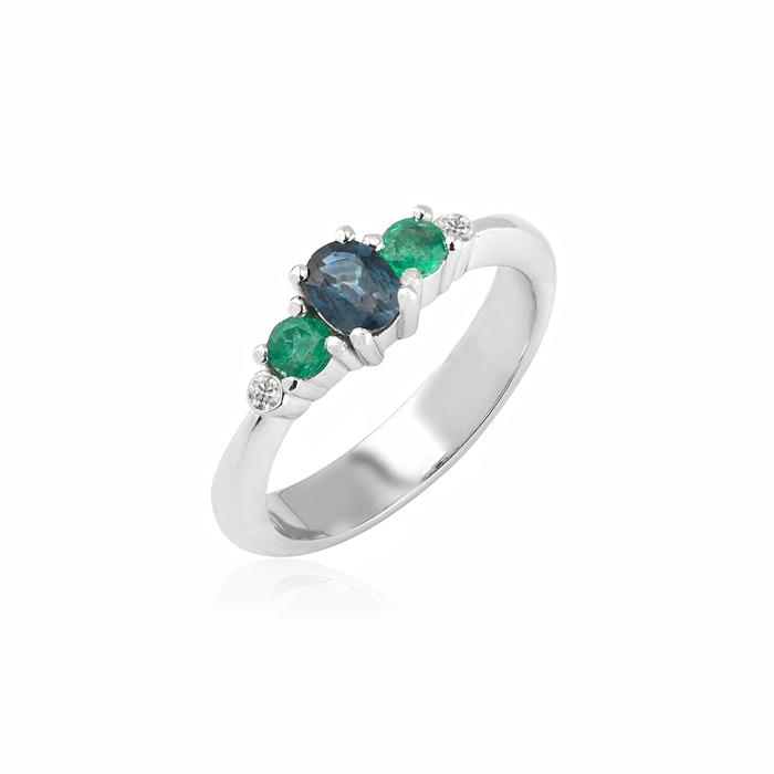 Anillo Mon Petit Diamant Musa Plata, Zafiro, Esmeraldas y Diamantes SPZE01