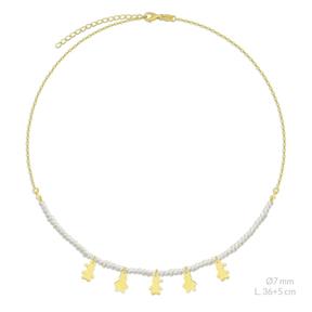 Gargantilla Colgantes Niño y Niña Plata Baño Oro y Bolitas Blancas 0175977