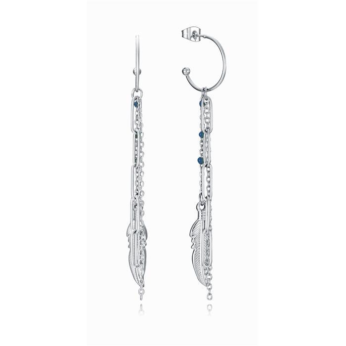 Pendientes Viceroy Fashion Kiss Mujer Pluma y Cadenas Acero Inoxidable, Bolitas Azules 75308E01000