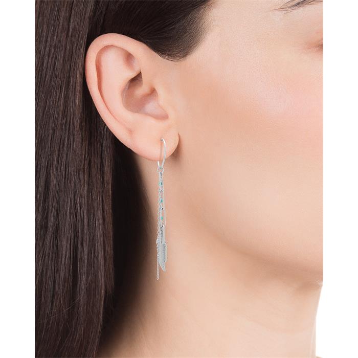 Pendientes Viceroy Fashion Kiss Mujer Pluma y Cadenas Acero Inoxidable, Bolitas Azules 75308E01000