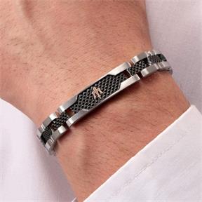 Pulsera Maserati Plateada y Negra Hombre JM419ASC01 2