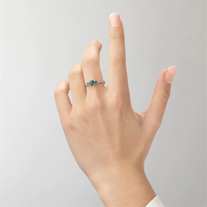 Anillo Mon Petit Diamant Musa Plata, Zafiro, Esmeraldas y Diamantes SPZE01