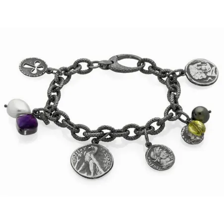 Pulsera Marina García Creta Monedas Plata, Amatista y Perla 9091UT