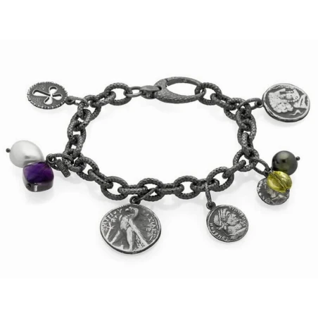 Pulsera Marina García Creta Monedas Plata, Amatista y Perla 9091UT