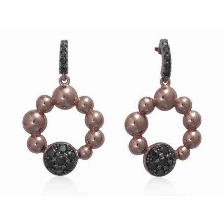 Pendientes Marina García Mujer Bolitas Plata Baño Rosado y Circonitas Negras 9236PS