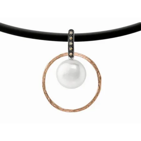 Gargantilla Marina García Plata Baño Oro Rosa, Cuero y Perla 9933COPNÑ
