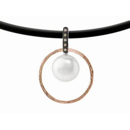 Gargantilla Marina García Plata Baño Oro Rosa, Cuero y Perla 9933COPNÑ