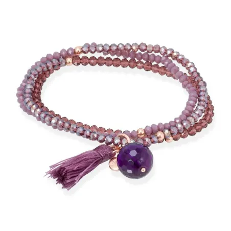 Pulsera Marina García Plata Baño Rosa, Cristal Strass Morado y Amatista 90233UM