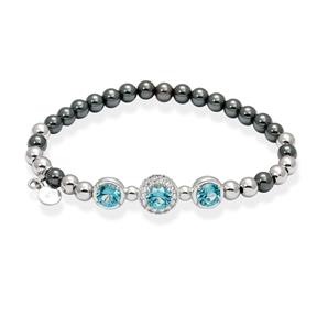 Pulsera Marina García Maui Bolitas Plata Baño Rodio y Rutenio Circonitas Blancas y Aguamarina 90118UA