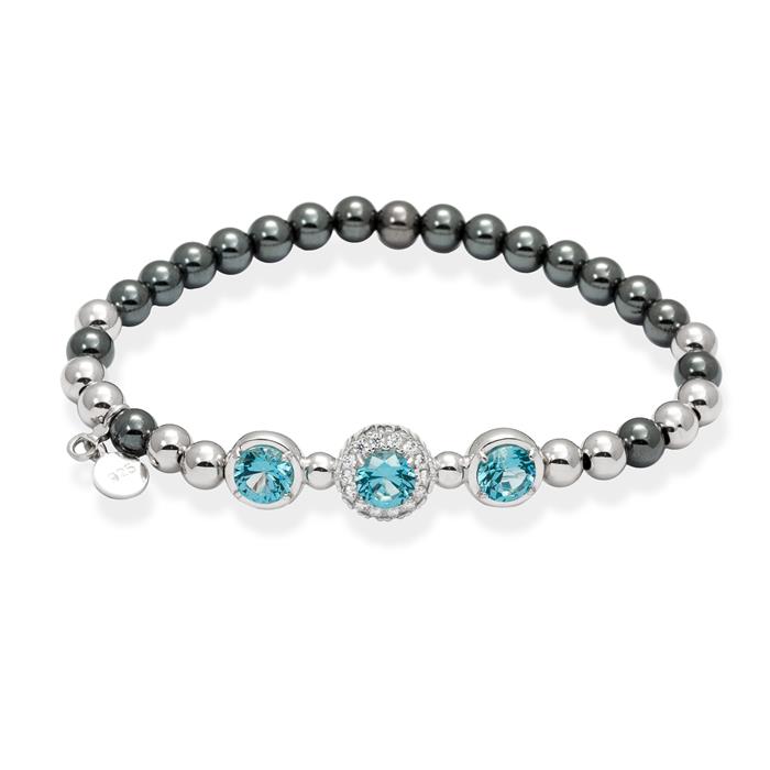 Pulsera Marina García Maui Bolitas Plata Baño Rodio y Rutenio Circonitas Blancas y Aguamarina 90118UA