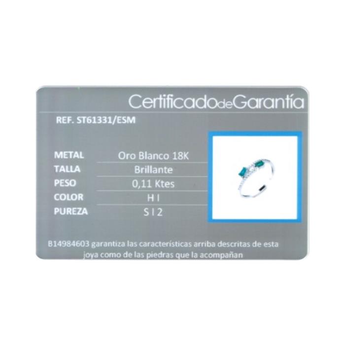 Anillo Oro Blanco 18Kt, Esmeraldas y Diamantes 0,11 cts ST61331/ESM