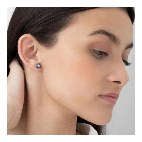 Pendientes Mon Petit Diamant Romance Flor Plata, Zafiros y Diamante PPZ003